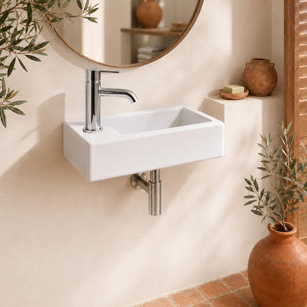 Wall-Mounted Ceramic Washbasin, 37 x 18 cm, White