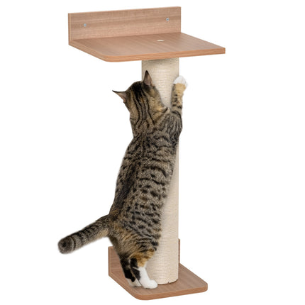 Wall mounted cat tree with sisal scratching post, natural