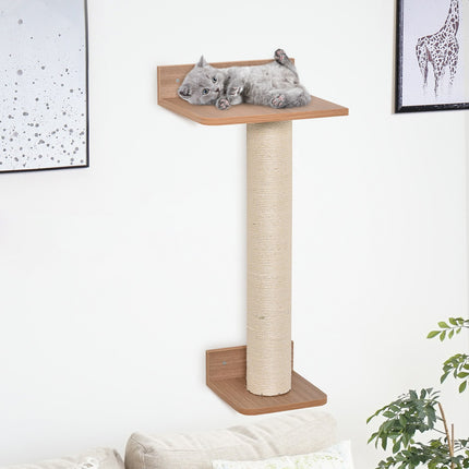 Wall mounted cat tree with sisal scratching post, natural