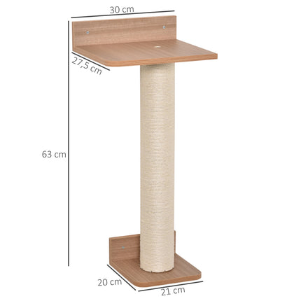 Wall mounted cat tree with sisal scratching post, natural