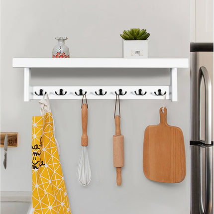 Wandgarderobe, 7 Doppelhaken, Ablage, Gummibaumholz