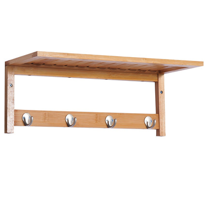 Wall-Mounted Coat Rack, Natural Wood, 4 Hooks, 5kg Capacity