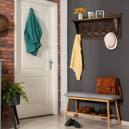 Wandgarderobe mit Ablage, 5 Doppelhaken, Braun