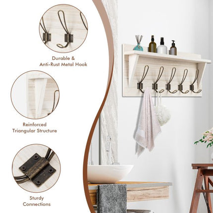 Wandgarderobe mit Ablage, 5 Doppelhaken, Weiß
