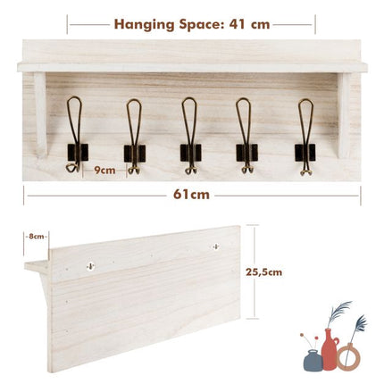 Wandgarderobe mit Ablage, 5 Doppelhaken, Weiß