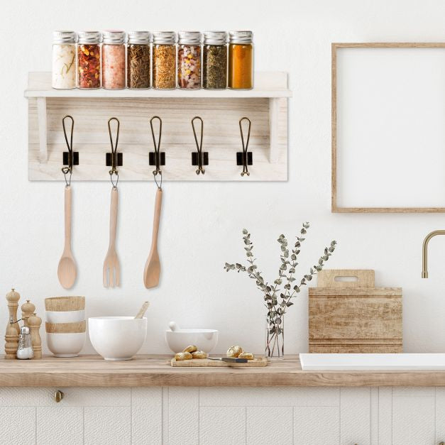 Wall-Mounted Coat Rack With Shelf, 5 Dual Hooks, White