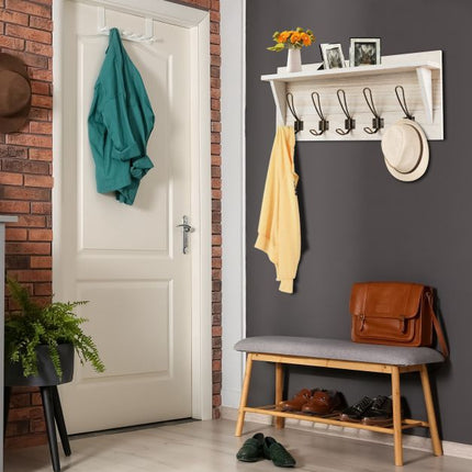 Wandgarderobe mit Ablage, 5 Doppelhaken, Weiß