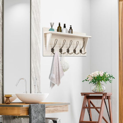 Wandgarderobe mit Ablage, 5 Doppelhaken, Weiß