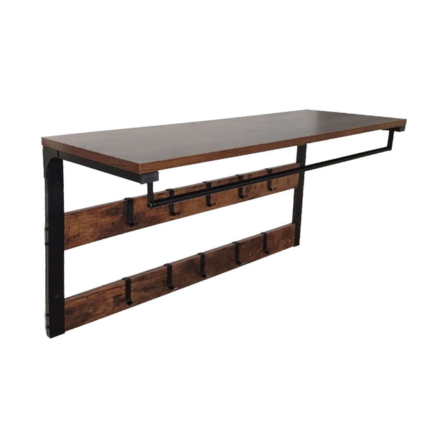 Wall-Mounted Coat Rack with 10 Hooks and Shelf