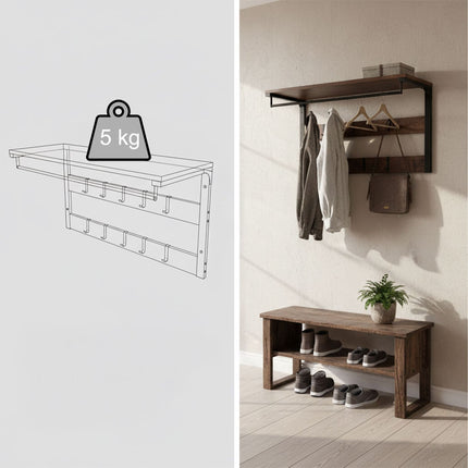 Wall-Mounted Coat Rack with 10 Hooks and Shelf
