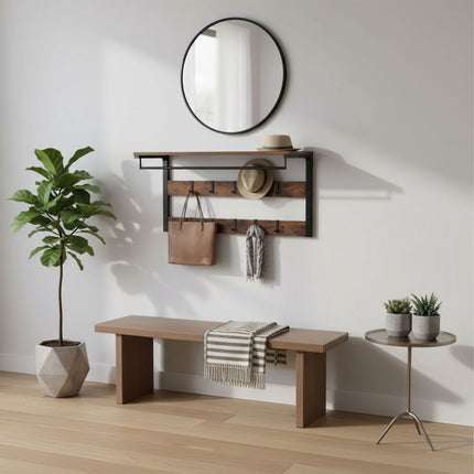 Wall-Mounted Coat Rack with 10 Hooks and Shelf