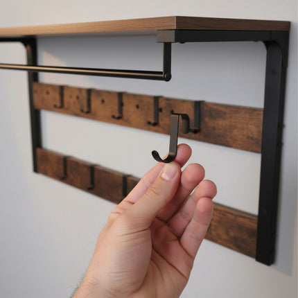 Wall-Mounted Coat Rack with 10 Hooks and Shelf