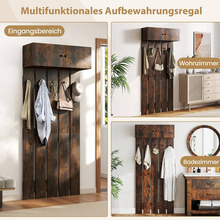 Wall-Mounted Coat Rack with 5 Hooks and 2-Door Cabinet