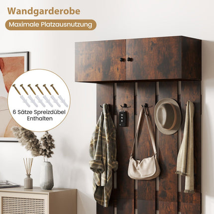Wall-Mounted Coat Rack with 5 Hooks and 2-Door Cabinet