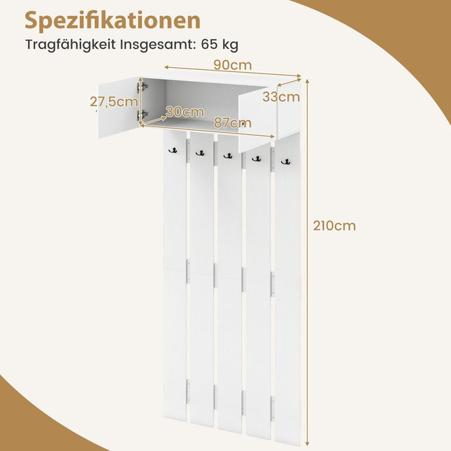 Wall-Mounted Coat Rack with 5 Hooks and Cabinet