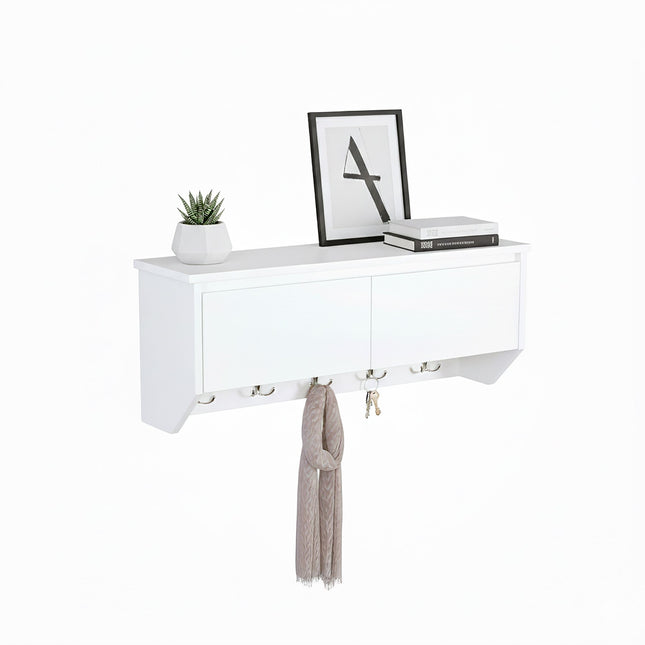 Wall-Mounted Coat Rack with 5 Hooks and Storage Shelf