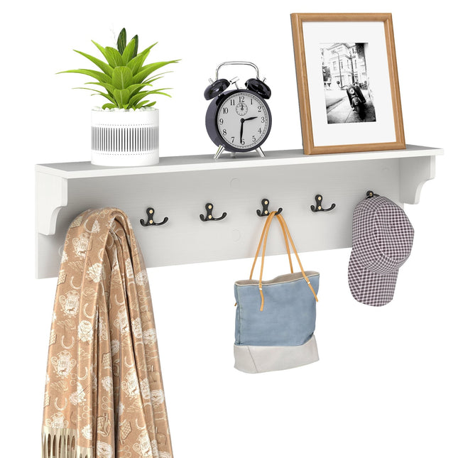 Wandgarderobe mit Ablage und 6 Haken, Weißes Holz
