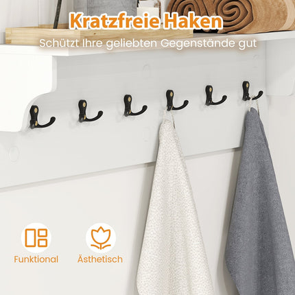 Wandgarderobe mit Ablage und 6 Haken, Weißes Holz