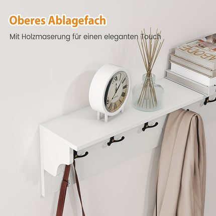 Wandgarderobe mit Ablage und 6 Haken, Weißes Holz