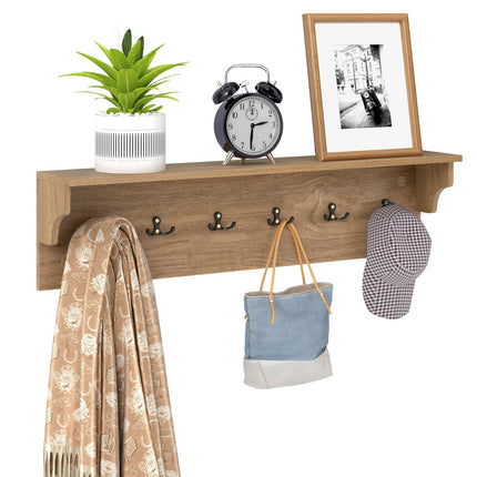 Wandgarderobe mit Ablage & 6 Haken, Holz