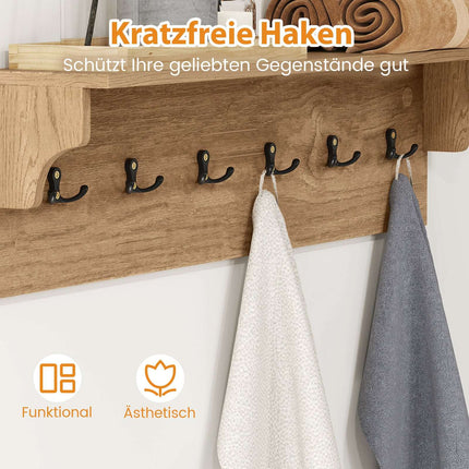 Wandgarderobe mit Ablage & 6 Haken, Holz