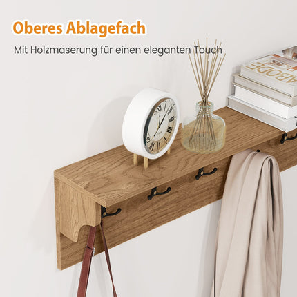 Wandgarderobe mit Ablage & 6 Haken, Holz