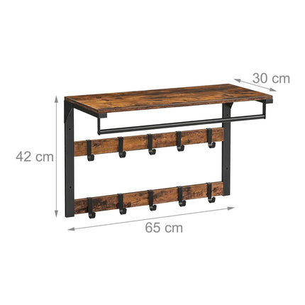 Wandgarderobe mit Ablage, Vintage Braun-Schwarz, 65 cm