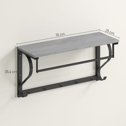 Wandgarderobe mit Ablage und 5 Haken, Grau