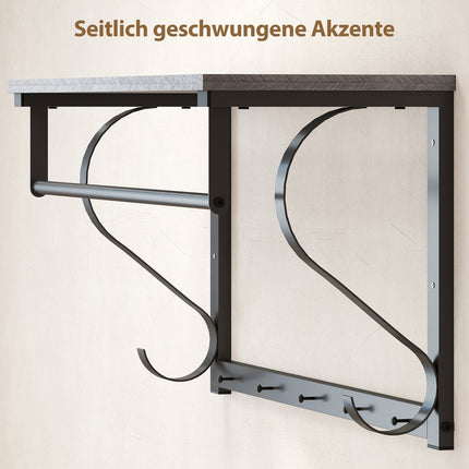 Wandgarderobe mit Ablage und 5 Haken, Grau