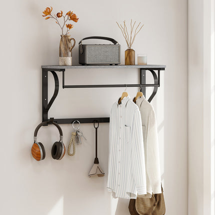 Wandgarderobe mit Ablage und 5 Haken, Grau