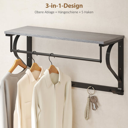 Wandgarderobe mit Ablage und 5 Haken, Grau