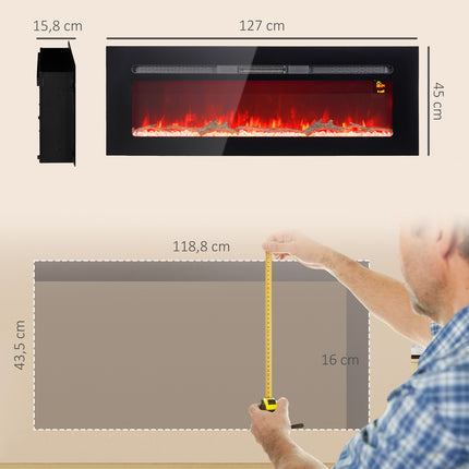 Wall-Mounted Electric Fireplace, 1800W, Adjustable Heat