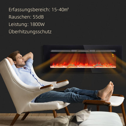 Wall-Mounted Electric Fireplace, 1800W, Adjustable Heat