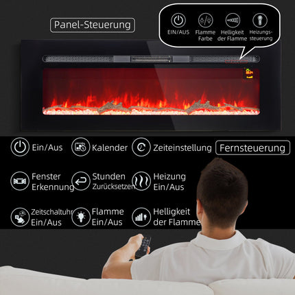 Wall-Mounted Electric Fireplace, 1800W, Adjustable Heat