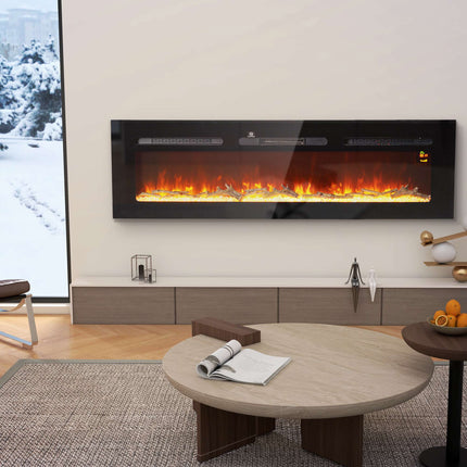 Wall-Mounted Electric Fireplace, 1800W, Remote Control