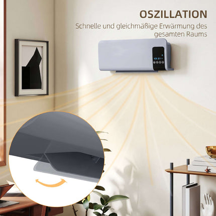 Wall-Mounted Electric Heater, Grey, 2 Modes, Timer, LED Display