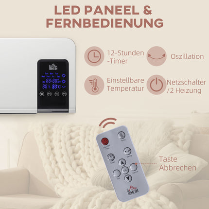 Wall-Mounted Electric Heater, Oscillation, Timer, White