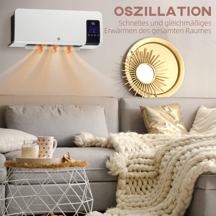 Wall-Mounted Electric Heater, Oscillation, Timer, White