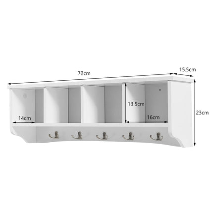 Wall-Mounted Entryway Cabinet with 4 Shelves & 5 Hooks, White