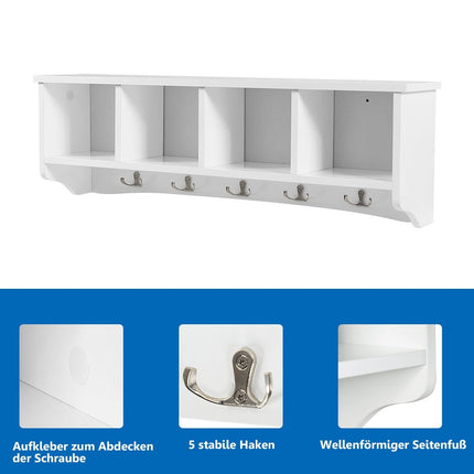 Wall-Mounted Entryway Cabinet with 4 Shelves & 5 Hooks, White