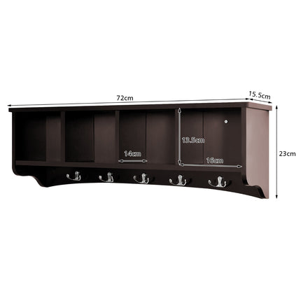 Wall-Mounted Entryway Coat Rack Cabinet, 4 Cubes, 5 Hooks