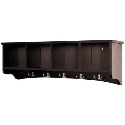 Wall-Mounted Entryway Coat Rack Cabinet, 4 Cubes, 5 Hooks