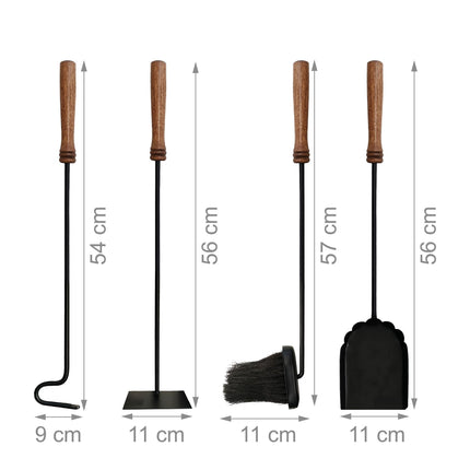 Wandmontiertes Kaminbesteck, Stahl & Holz, 5-teilig