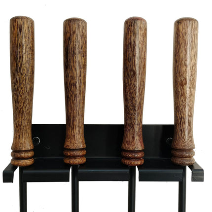 Wandmontiertes Kaminbesteck, Stahl & Holz, 5-teilig