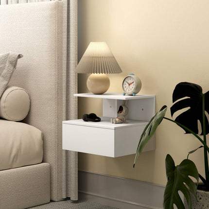 Wall-Mounted Floating Nightstand with Drawer, White, 39.8 x 35 x 31.6 cm