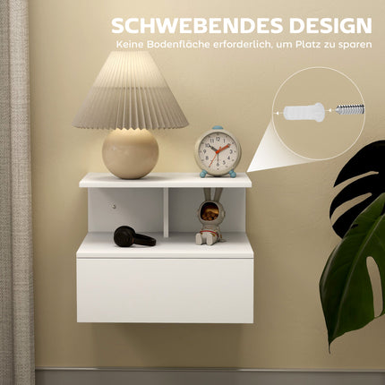 Wall-Mounted Floating Nightstand with Drawer, White, 39.8 x 35 x 31.6 cm