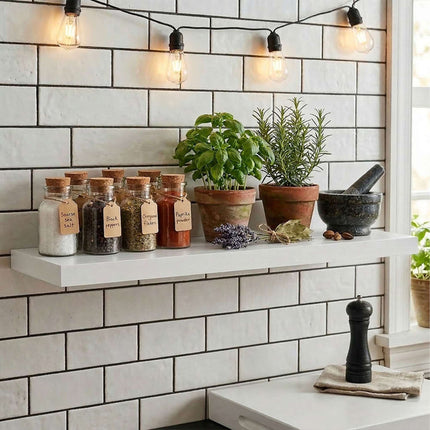 Wandmontiertes, schwebendes Regal mit Metallhalterung