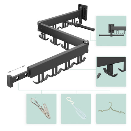 Wandmontierbarer Wäscheständer zum Zusammenklappen – rostfreies Aluminium