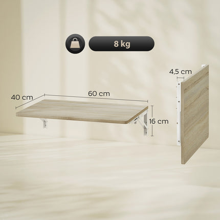 Wandmontierter Klapptisch, 60x40 cm, Eiche-Finish