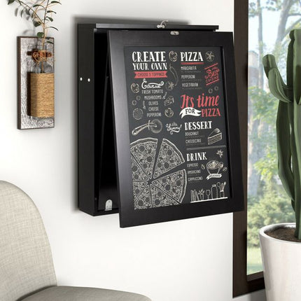 Wall-Mounted Folding Desk, Blackboard and Storage, Black